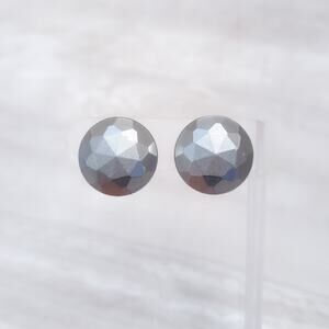 Vintage Clip On Earrings Matte Silver Tone Faceted Domed Circle 7/8"